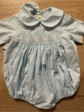 Light Blue Smocked Baby Bubble Romper